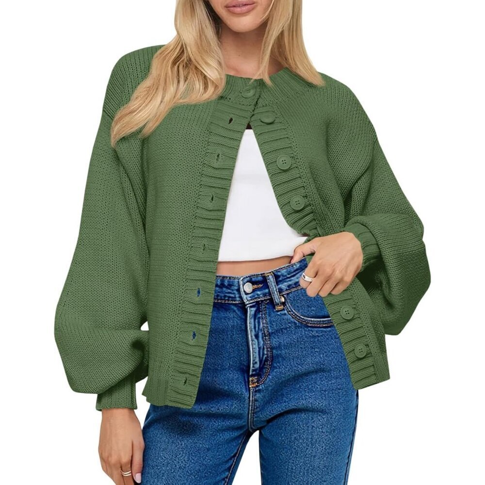 Women's Knit Button Down Cardigan Sweater Fall Casual Open Front Large